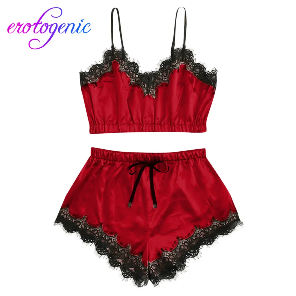 2020Top сексуальное женское белье ночное без рукавов с кружевной отделкой Атласный