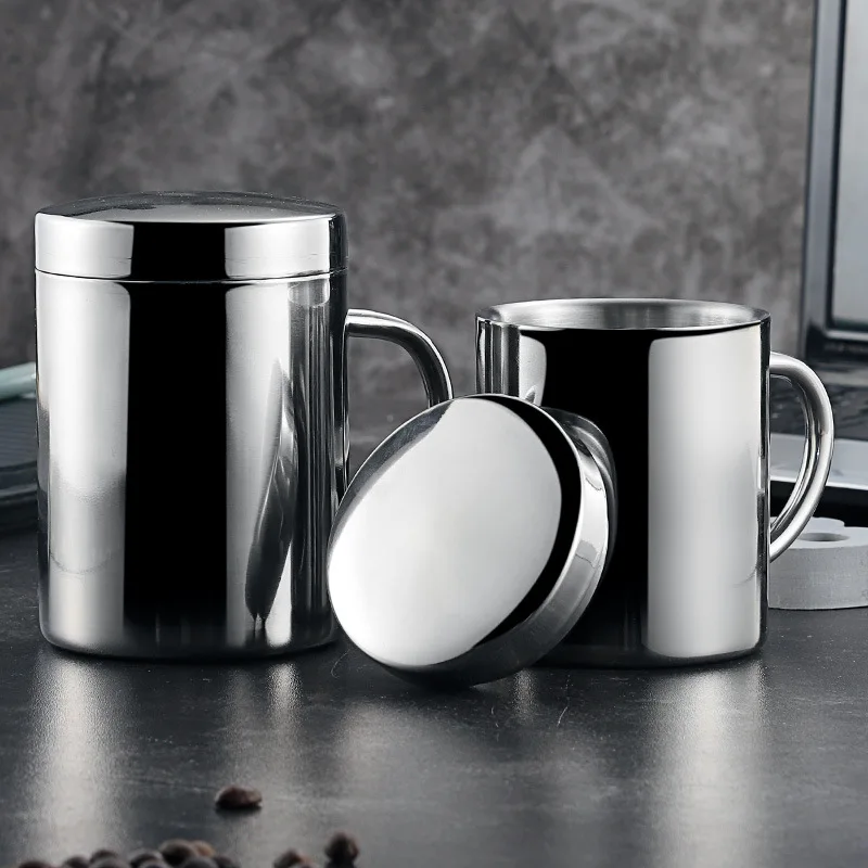 

304 Stainless Steel Double Walled Mugs, Metal Coffee & Tea Cup Mug - Insulated Cups with Handles