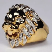 fdlk punk style lion head personality ring mens rose gold natural white crystal rings wedding engagement band jewelry size 6 13