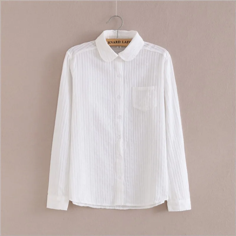

100% Cotton Shirt High Quality Women Blouse Autumn Long Sleeve Solid White Shirts Slim Female Casual Ladies Tops 2021