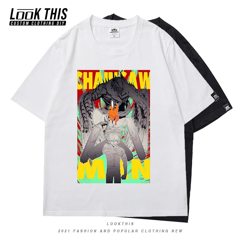 

Punk Anime Chainsaw Man Men T-shirt 2021summer Cool Street Style Men T-shirt Harajuku Streetwear Male Manga Tee T Shirts Tops