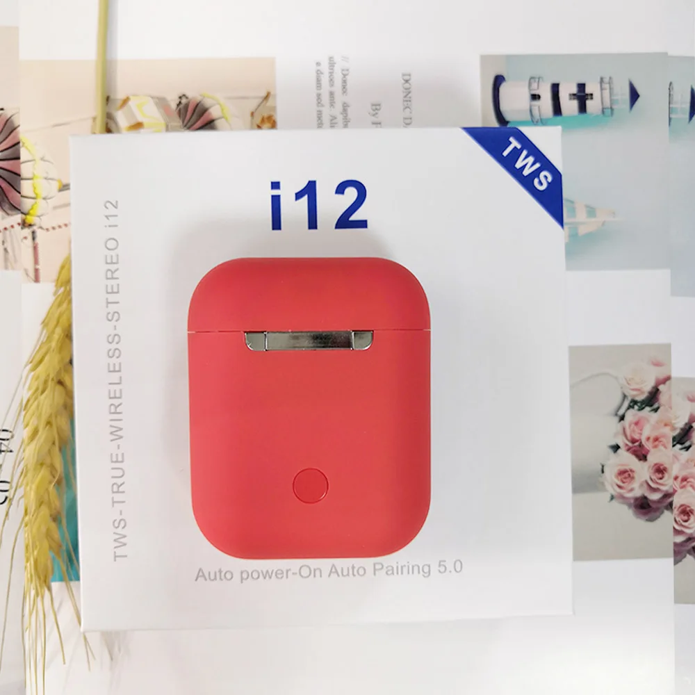 i12 c red box I12 TWS оригинальные матовые bluetooth Беспроводные наушники Bluetooth 5,0 Pop Up Touch Беспроводная гарнитура спортивные наушники - Цвет: i12 c red box