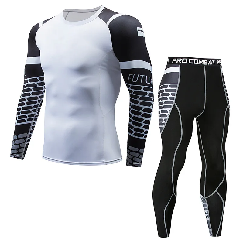 

2021 Hot Men Running Fitness Sets Sports Wear Compression Training Pants Tights Gym Clothes Basketball Jacket Leggings Tights
