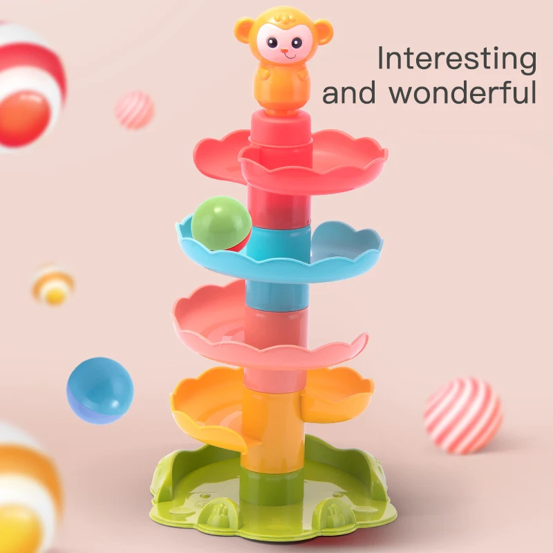 

Children's Puzzle Stacking Track Rolling Ball Sliding Ball Tower Baby Fun Early Education 1-3 Years Old Toy Track Transfer