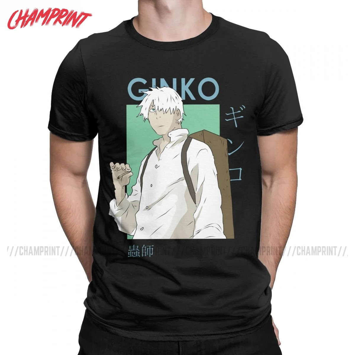 Ginko Mushishi Card T-Shirt Men Anime Vintage 100% Cotton Tees Round Collar Short Sleeve T Shirt Plus Size Clothes