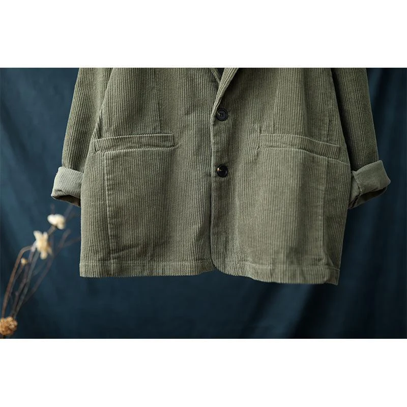 Женский вельветовый блейзер с длинным рукавом свободного покроя | Женская одежда