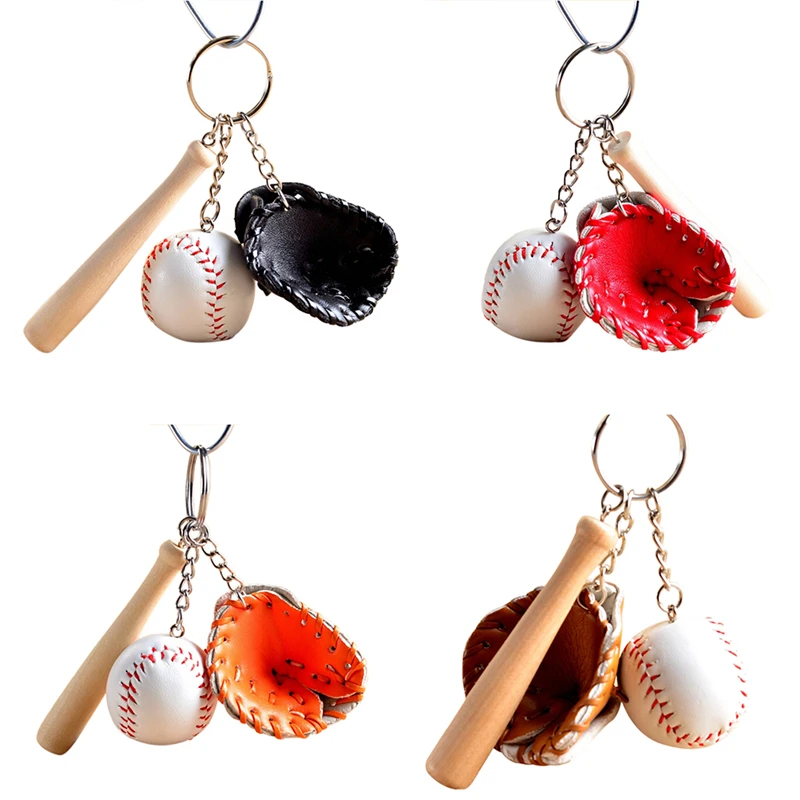 

1X Mini Baseball Three-piece Charm Pendant Purse Bag Keyring Key Chain Keyfob