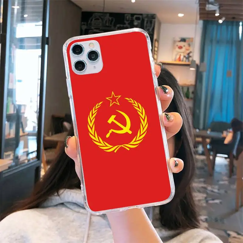 

Soviet Union USSR Flag Phone Case Transparent for iPhone 6 7 8 11 12 s mini pro X XS XR MAX Plus