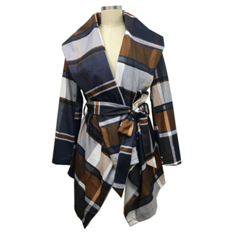 

2020 New Autumn And Winter Female Woolen coat Fashion Lattice Turndown collar Slim Waistband Classic All-match Women Tops Vogue