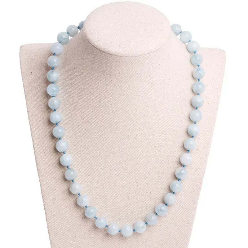 Натуральный камень голубой аквамарин ожерелье 18 дюймов на день рождения