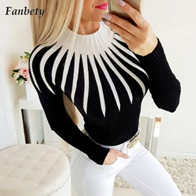 

Женский элегантный стиль, свитер 2022, весенний Повседневный полосатый лоскутный пуловер с принтом, топы, осенние модные свитера с длинным ру...