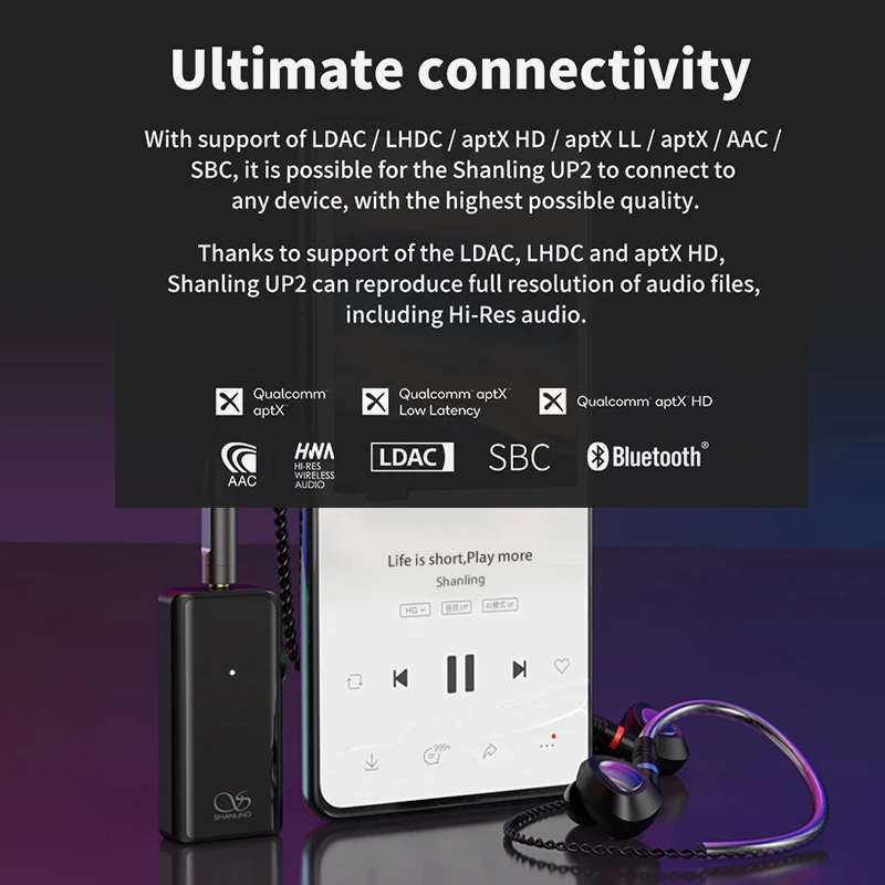 SHANLING UP2 ES9218P Hi-Res Портативный Hi-Fi аудио Bluetooth усилитель USB DAC Knowles микрофон с