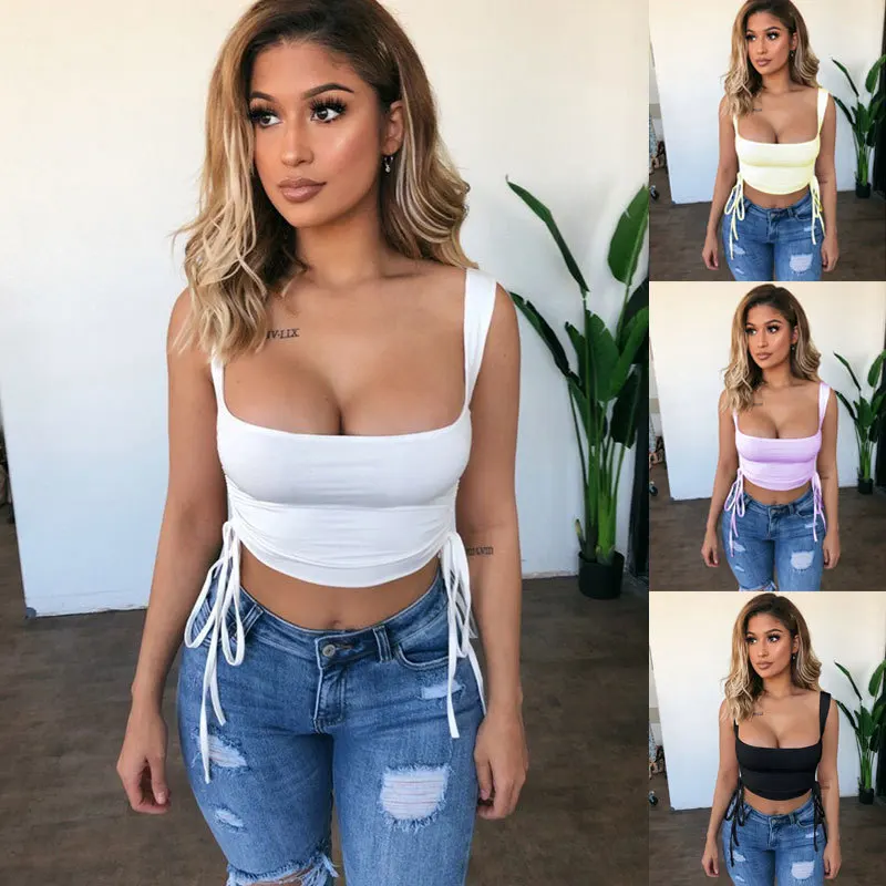 

Explosion Sexy Low-Cut Hollow Vest Shirred Tight Short Crop Ins Strappy Top