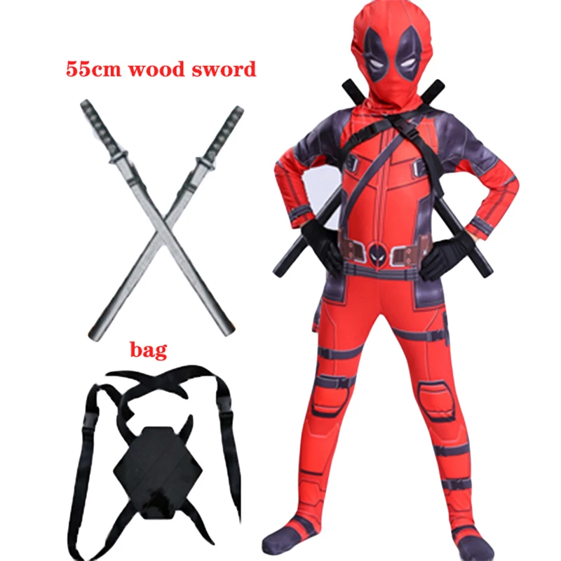 Zentai children's cosplay costume boy superhero movie deadpool mask red suit one-piece Halloween party costume boy girl