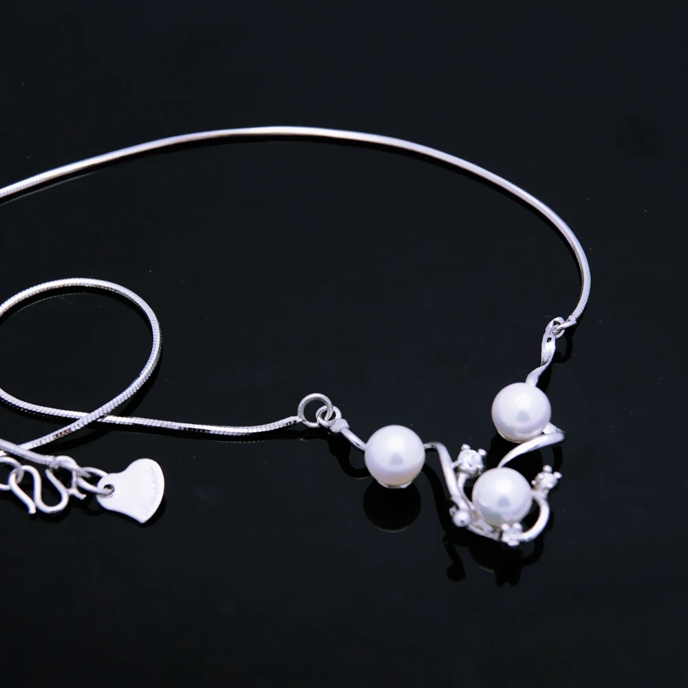 Ожерелье женское из серебра 925 пробы с фианитами и жемчугом|silver pendant necklace|925 sterling