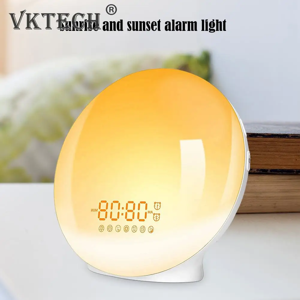 

Smart Wake Up Light Workday Digital Alarm Clock App Control with 7 Colors Sunrise Sunset LED Lamp Snooze Clocks FM Radio Setting