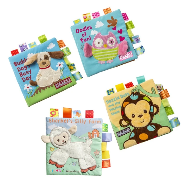 

W3JF Премиум Мягкая детская книга из ткани первого года Веселая интерактивная игрушка тканевая книга обезьяна, овечка и сова и собака книги 2 ...
