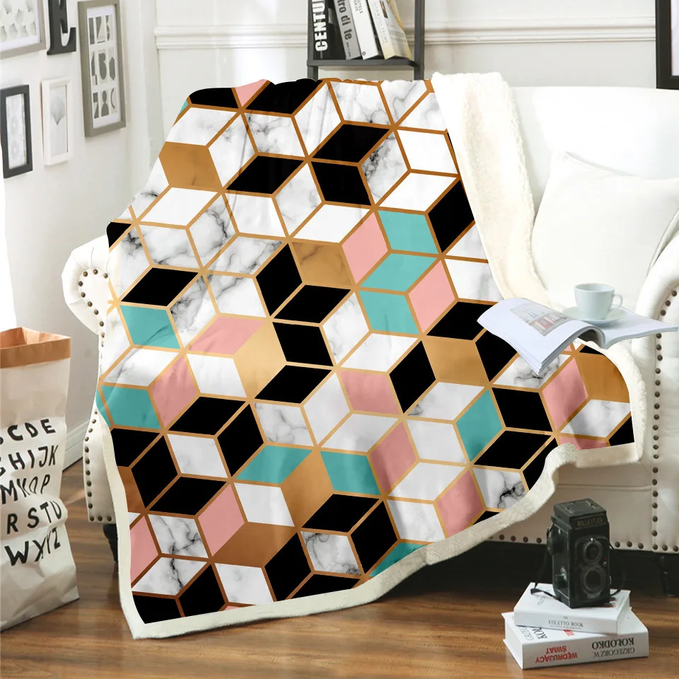 Фланелевые геометрические мраморные узоры цифровая печать толстые одеяла из
