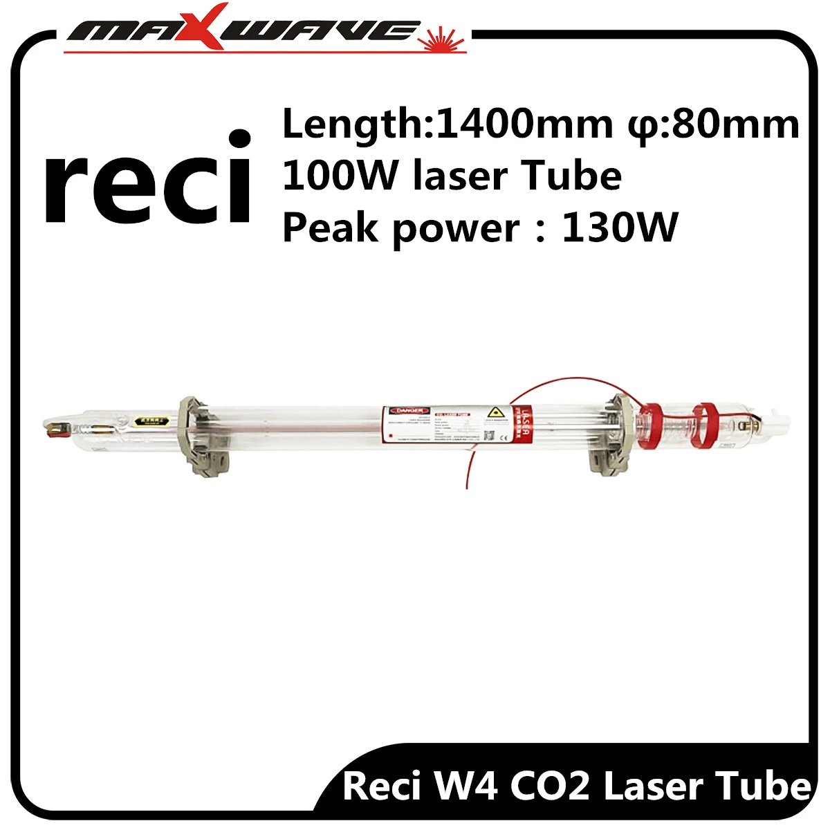 

RECI Glasses Laser Tube W6 130W Length 1650mm Dia.80mm + Laser Power Supply DY20 CO2 Laser Tube