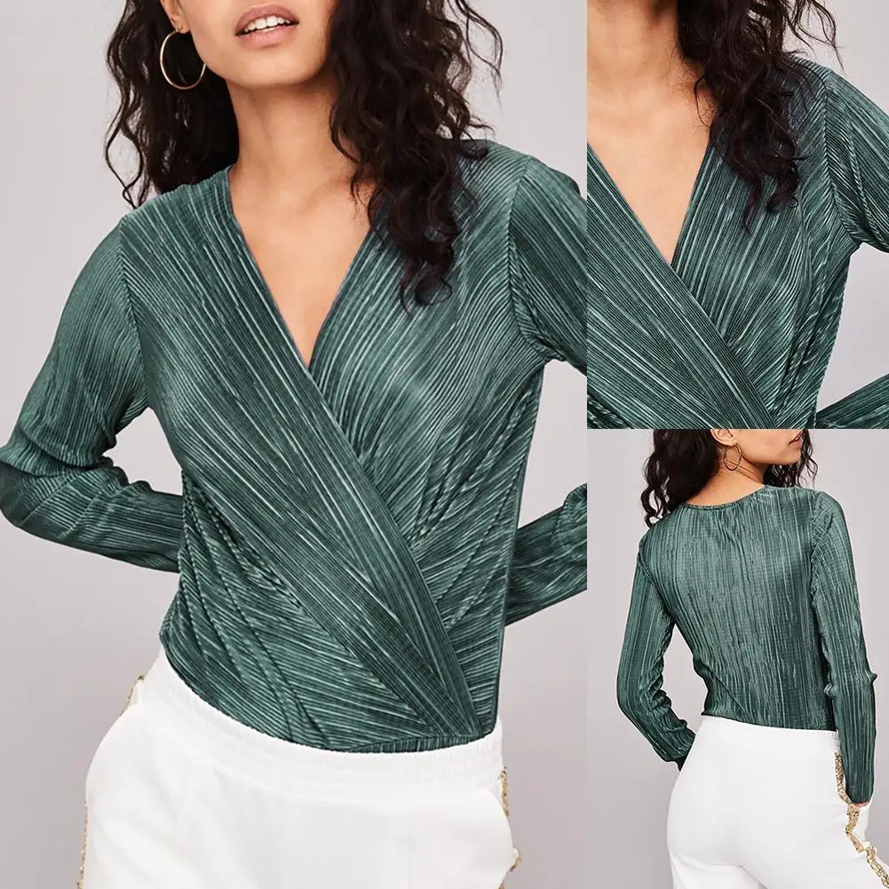 

Women Sexy Party Bodysuit Solid Color Long Sleeve V Neck Slim One Piece Jumpsuit Bodysuit Romper