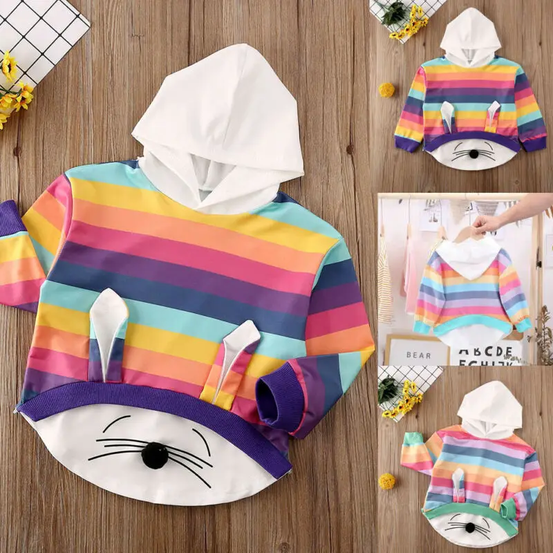 Детское Полосатое пальто с капюшоном и рисунком кролика для новорожденных
