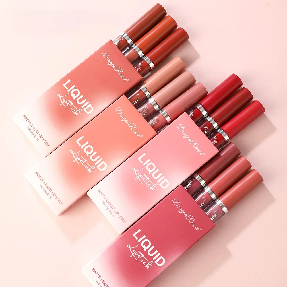 

3Pcs Sexy Liquid Lipstick Set Matte Velvet Lip Gloss Milk Tea Bean Paste Lip Glaze Moisturize Long Lasting Lip Tint Cosmetic Kit