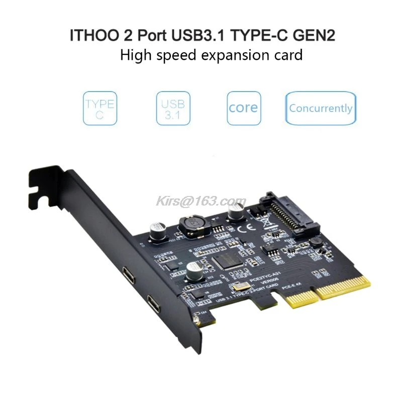 

USB3.1 to Type-C 2Port Expansion Card PCI-E4X to USB3.1 Gen2 10Gbps USBC Adapter