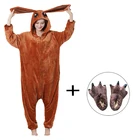 Мужская фланель для женщин пижамы кигуруми в виде животного цельные пижамы, с застежкой-молнией, теплые, одежда для сна, костюм для участия в рождественском представлении подарок комбинезон