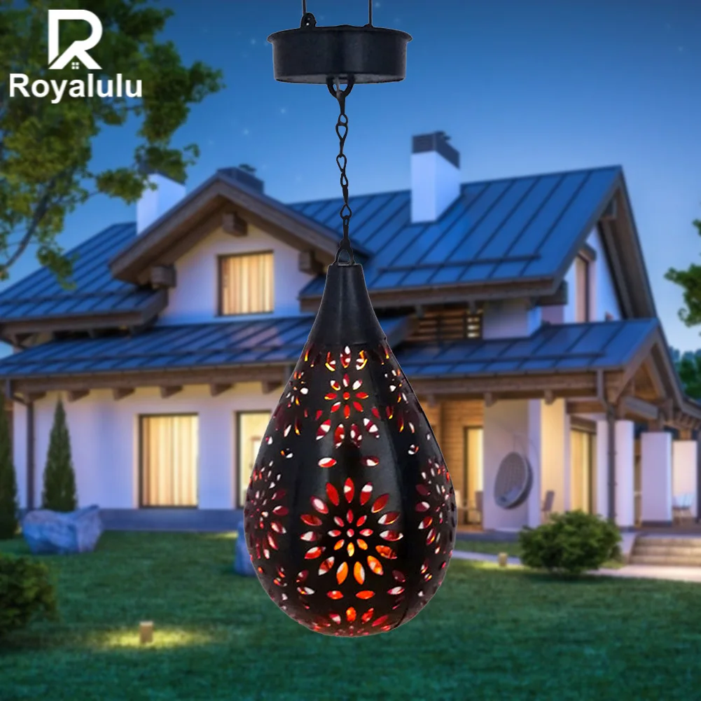 

Retro Hollow Solar Light Water Drop Outdoor Garden Hanging Lamp Waterproof Courtyard Patio Tree Lantern