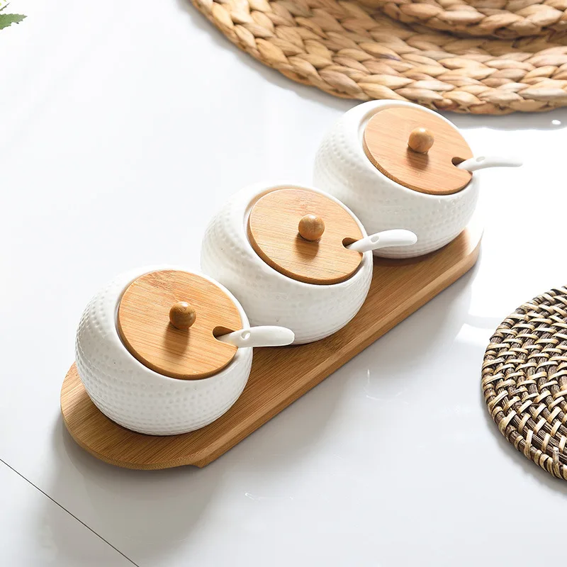 

Kitchen Supplies Ceramic Seasoning Jar Three-piece Household Combination Seasoning Box Creative Seasoning Seasoning Box Bottle
