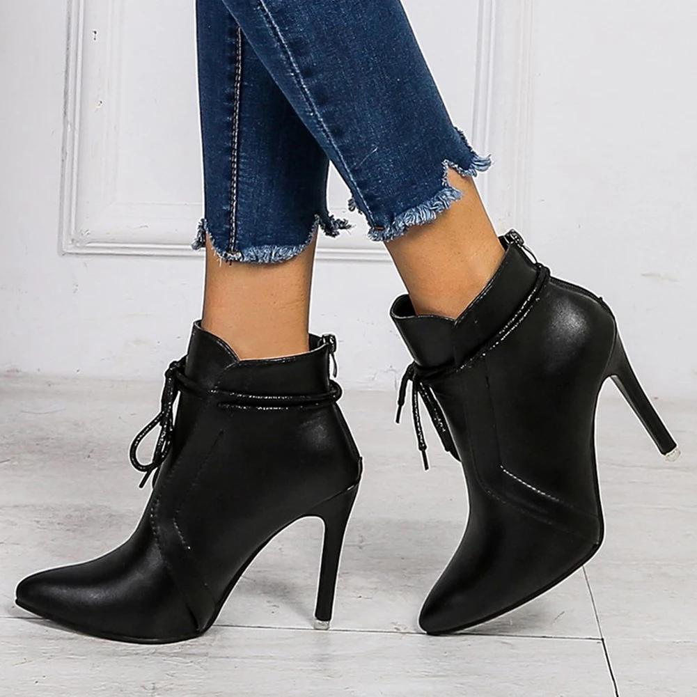 Женские ботильоны на очень высоком тонком каблуке KARINLUNA Черные для вечеринки с