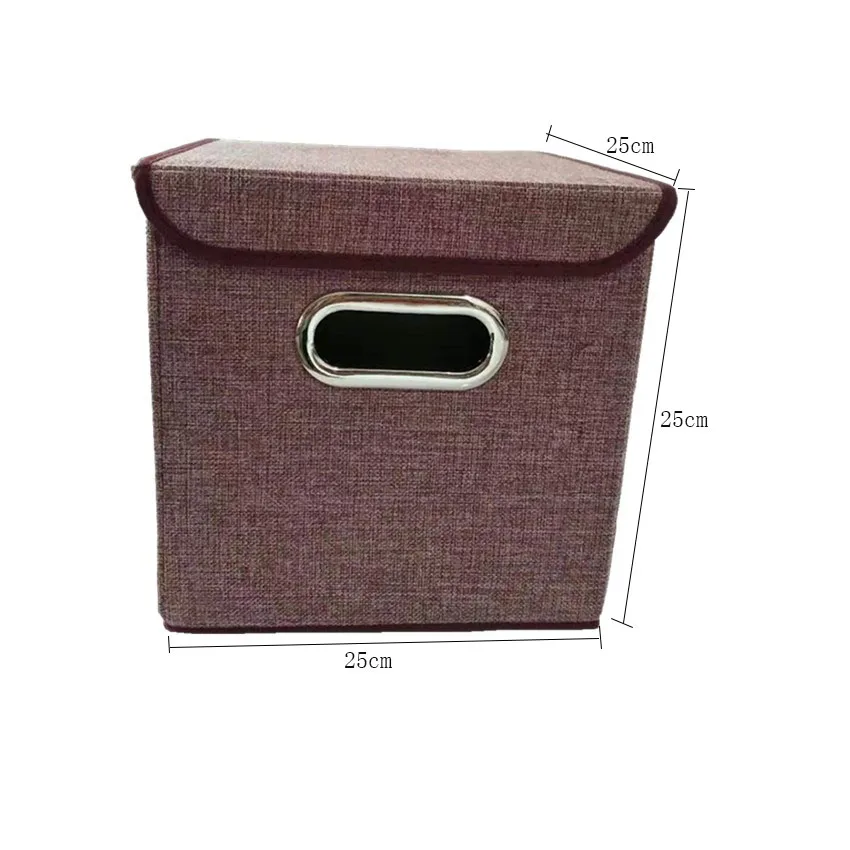 24.5x24.5x25cm Складной квадратный хлопковый льняной ящик для хранения одежды большой шкаф прямоугольник ящик для хранения Органайзер с крышкой портативный контейнер - Цвет: 24.5x24.5x25cm