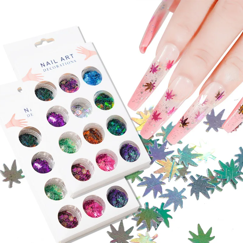 

12Jars Nail Decorations Holographic Maple Leaf Sequins Professional Nail Glitter Flakes Stickers Nail Polish DIY Manicure Tips#8