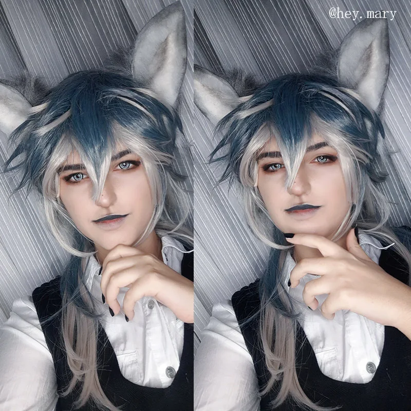 ROLECOS аниме Beastars косплей парик Legoshi волос 60 см серый голубой головной убор волк