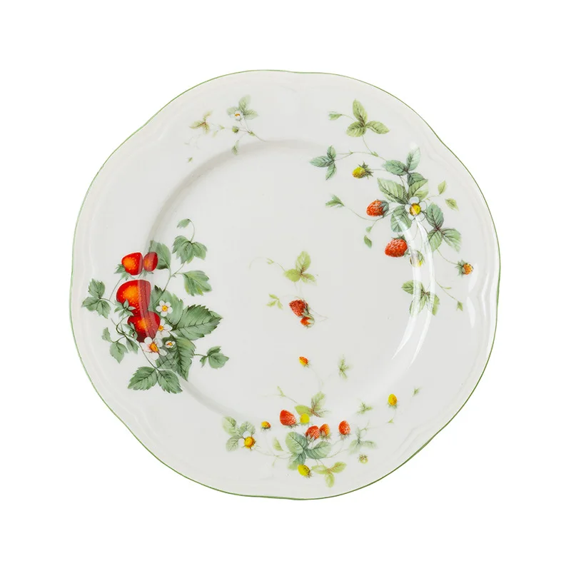 Retro Strawberry Plate Cream Ceramic Oval Deep Dish Soup Bowls Embossed Tableware Salad Dessert Decorative Dinnerware | Дом и сад