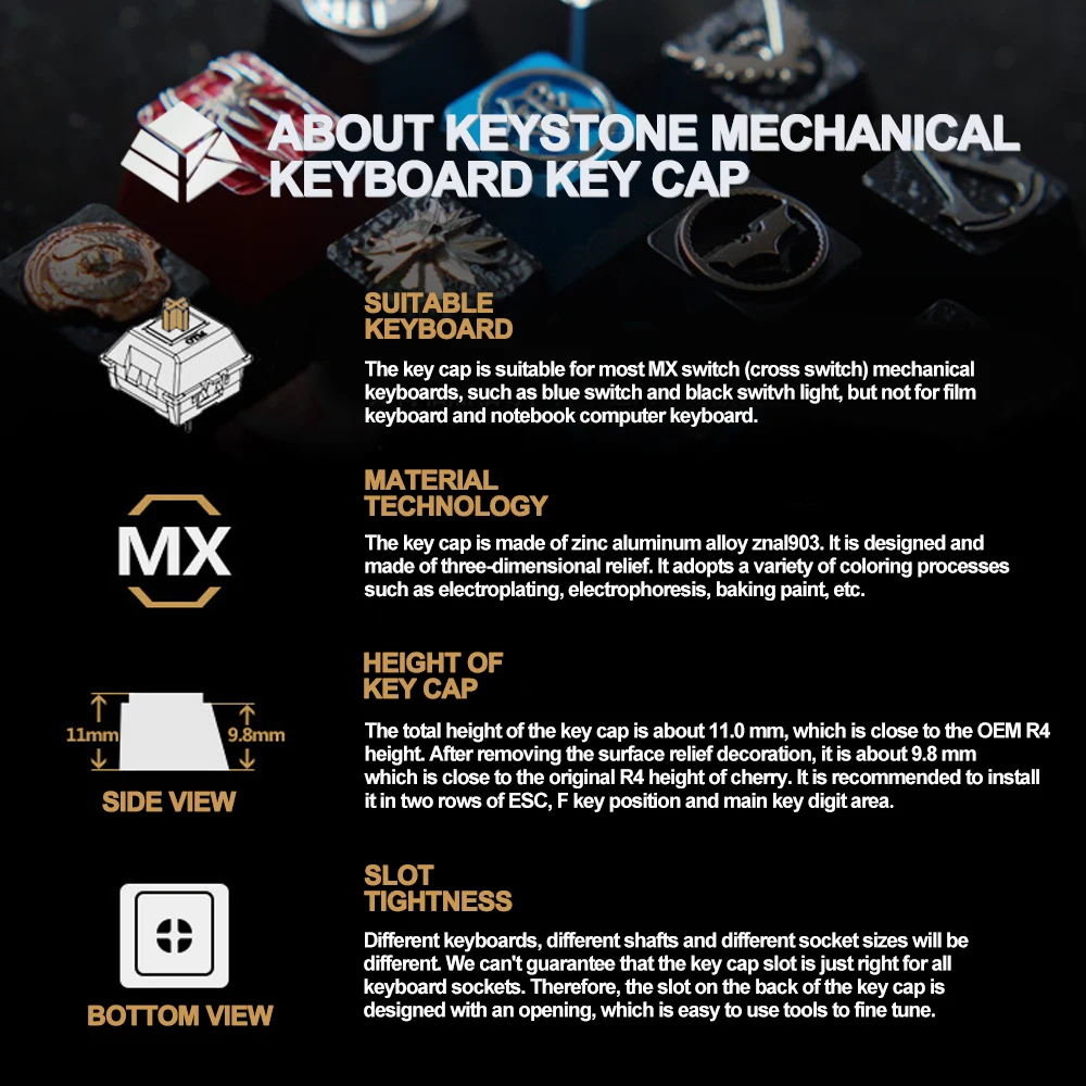 

Mechanical Keyboard Keycaps Keystone 1 PC 3D Relief Game Theme Personality Zinc Aluminum Alloy Metal for MX Switch Customize DIY