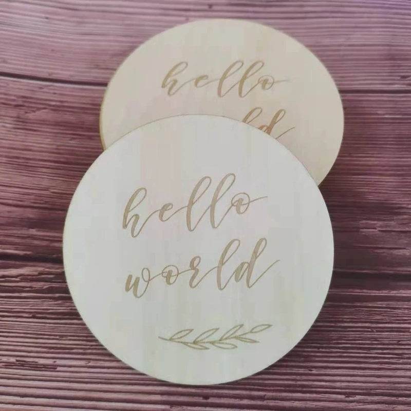 20 дюймов Hello World Sign Shower подарочные деревянные диски для объявления рождения