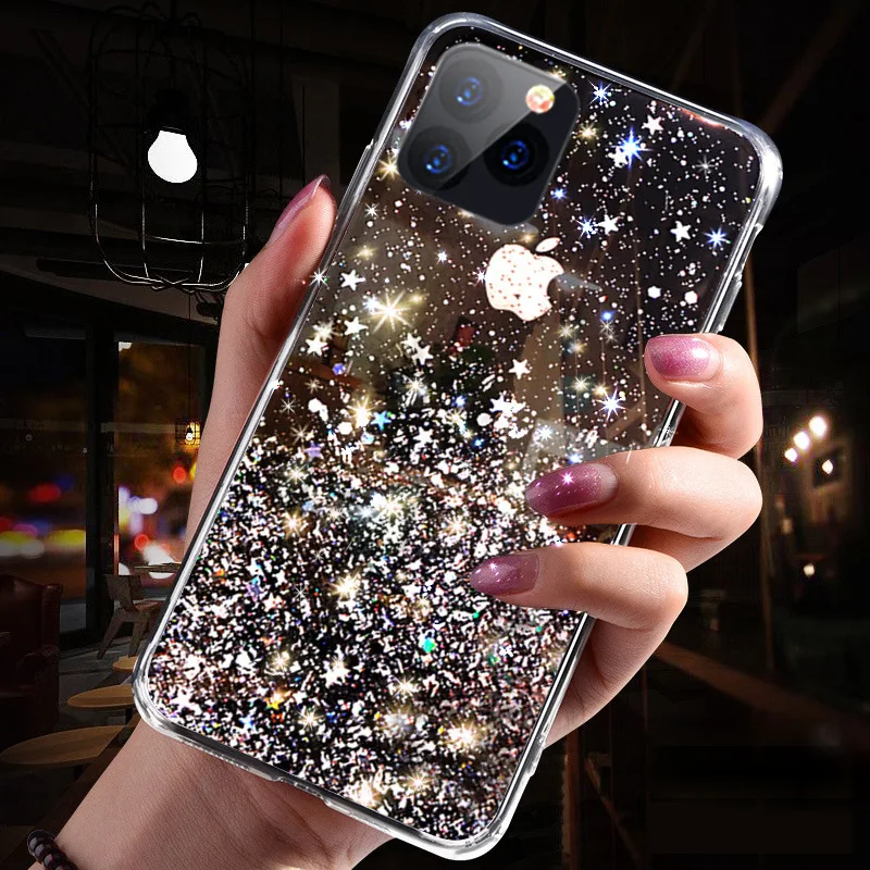luxury bling glitter phone case for iphone 11 pro x xs max xr soft silicon cover for iphone 7 8 6 6s plus transparent cases capa free global shipping