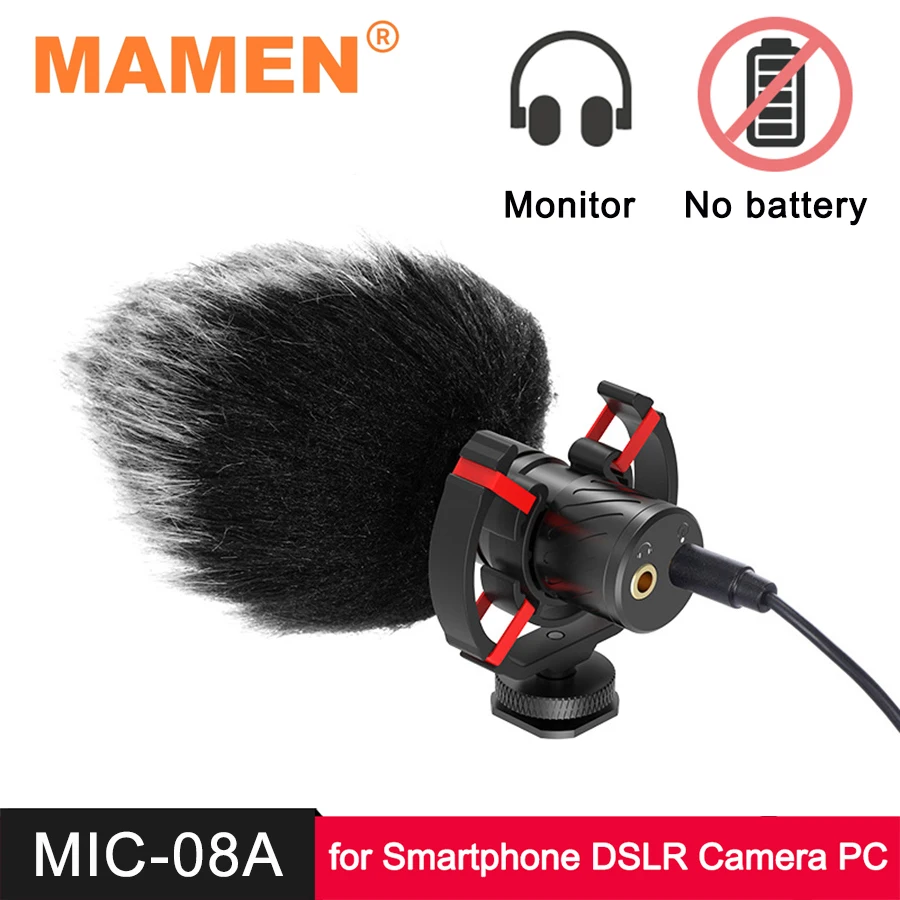 MAMEN Aluminum Alloy Professional Vlog Shotgun Microphone Video Monitor MIC for Smartphone DSLR Camera PC Recording Microphone