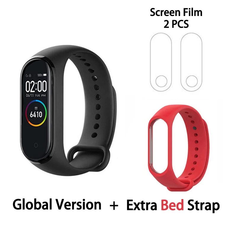 GB red film Xiaomi mi-браслет 4 сердечного ритма фитнес цветной сенсорный экран mi Band 4 умный Браслет 135 мАч Bluetooth 5,0 музыкальный браслет - Цвет: GB red film
