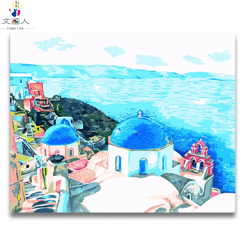 Морской замок картина Diy маслом по номерам с комплектами нарисованные