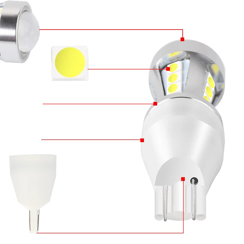 W16W T15 светодиодные лампы Canbus без ошибок 18SMD 3030 чипы с объективом светодиодный ные