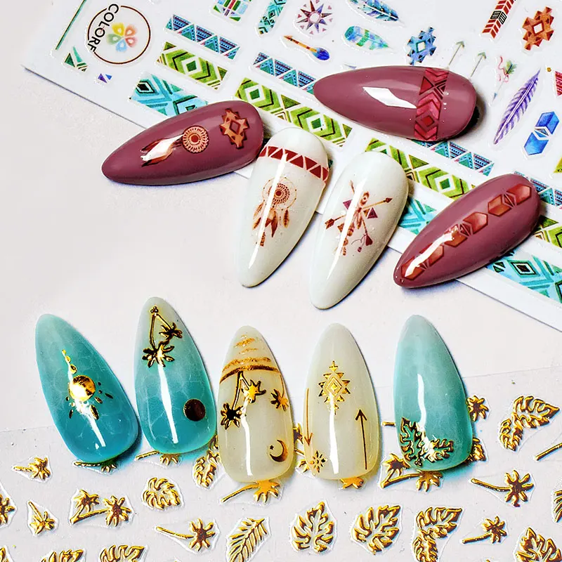 1 шт. 3D наклейки для ногтей голографические золотые металлические переводные