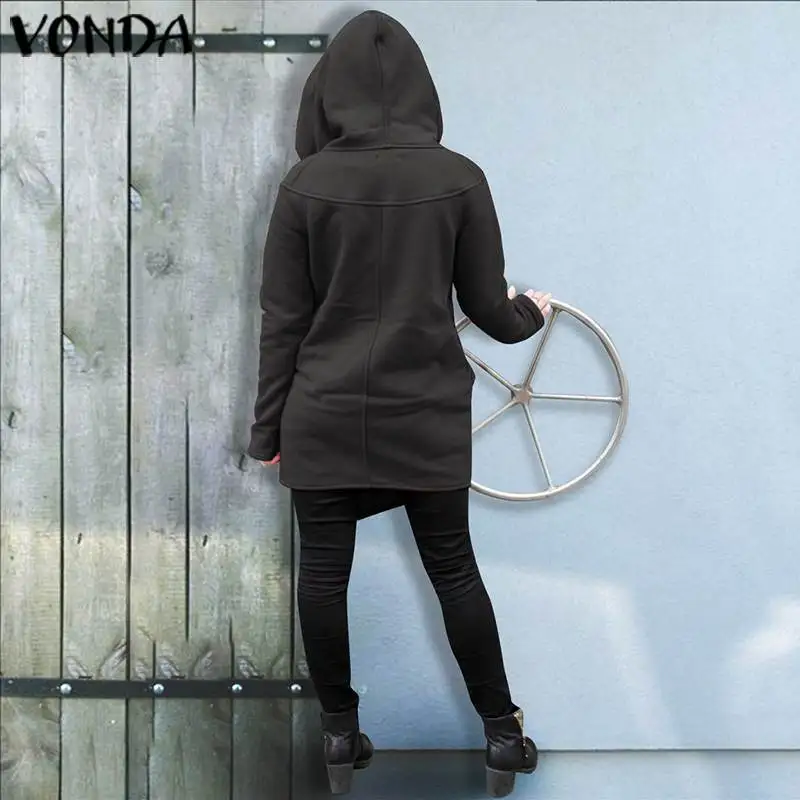 VONDA женские толстовки толстовки сезон осень-зима платье VONDA Женская Повседневная Верхняя одежда на молнии с длинным рукавом пальто S-5XL