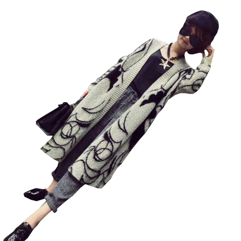 Горячая Распродажа европейский и американский узор Свободный длинный кардиган с