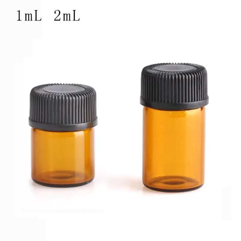 

1ml 2ml Mini Amber Glass Essential Oil Sample Bottles Reducer & Cap Refillable Bottles Glass Vials LX2957