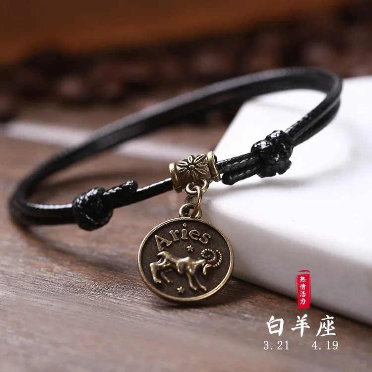 Aries Women Vintage Black Rope Chain Anklets 12 Constellations Couple Bohemian Ankle Bracelet Lovers Accessories Boho Foot Jewelry - Окраска металла: Aries