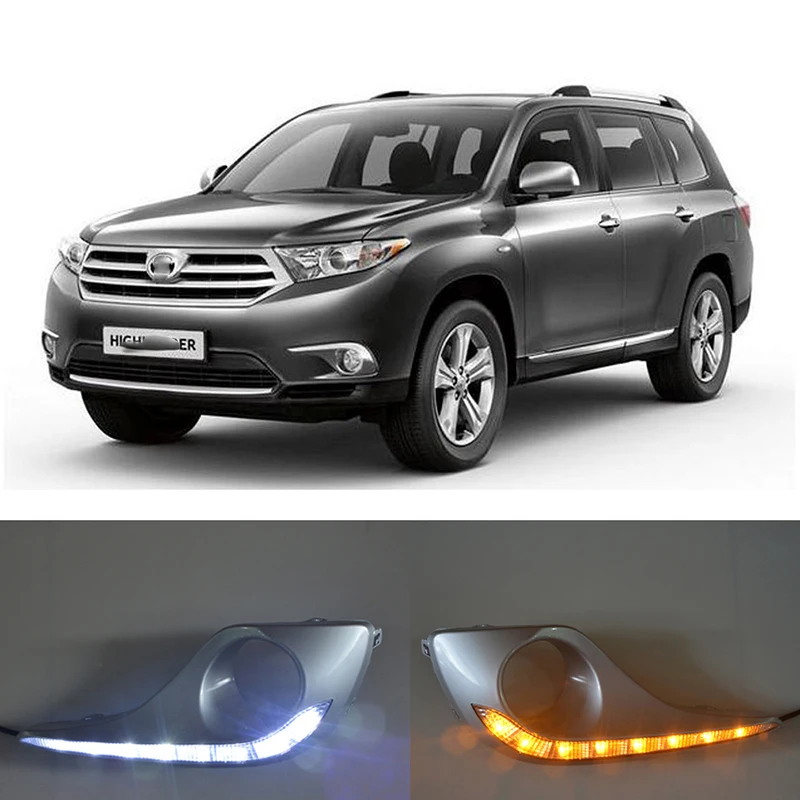 

ECAHAYAKU Turn Signal style Car LED Daylight LED DRL LED daytime running lights For Toyota Highlander 2012 2013 Fog Lamp Covers