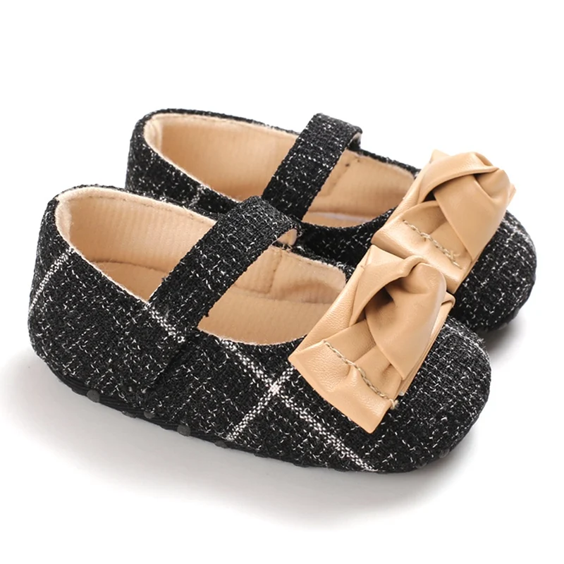 Zapatos de cuna con dise&ntilde;o de lazo anudado para beb&eacute;, suela blanda de princesa, para primeros pasos-1