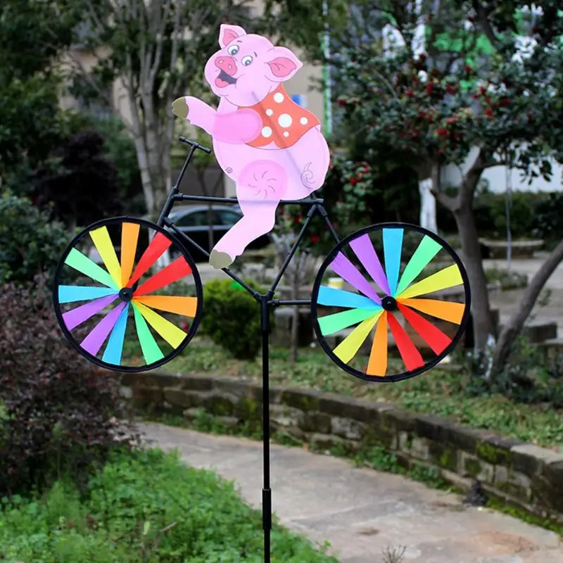 

77HD милый 3D Животный свинья на велосипеде ветряная мельница Whirligig садовый Газон Двор Декор ветряной Спиннер
